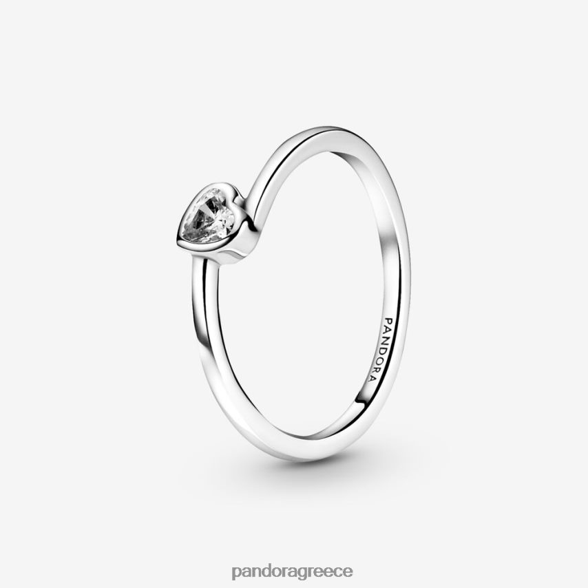 ασήμι στερλίνα αξεσουάρ Pandora διαφανές δαχτυλίδι πασιέντζα με κλίση καρδιά 4JZJZH502