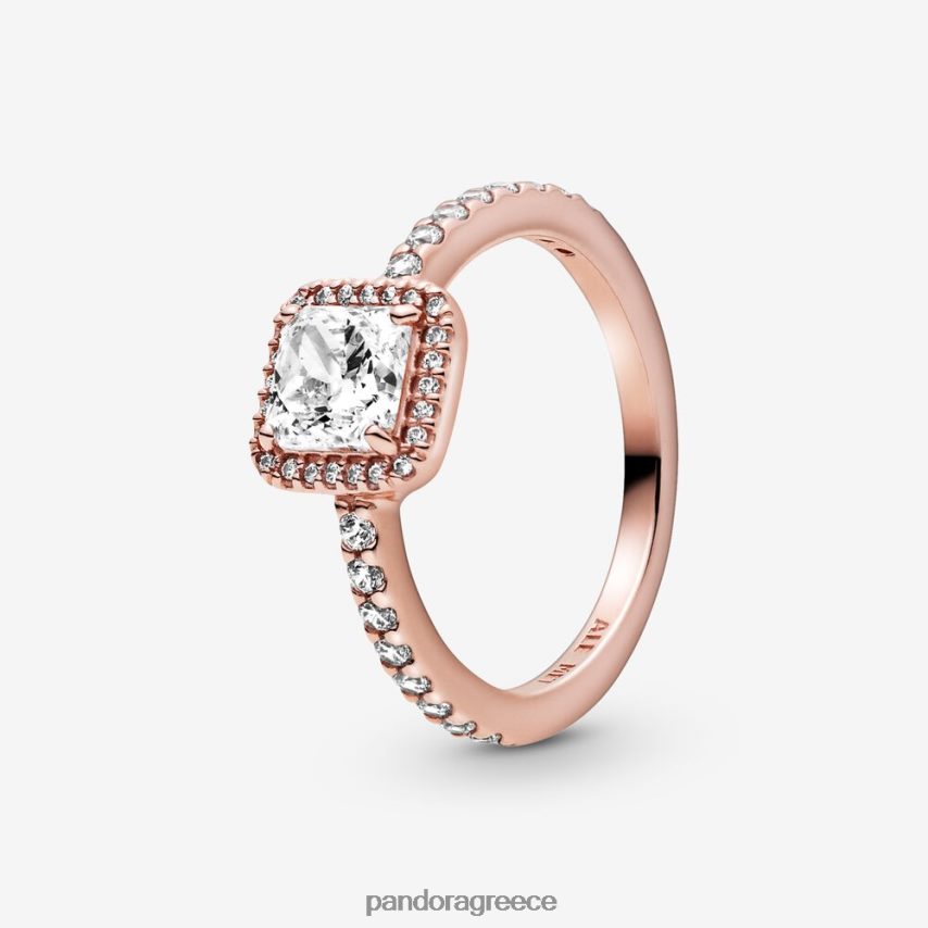 ροζ επιχρυσωμένο αξεσουάρ Pandora τετράγωνο δαχτυλίδι φωτοστέφανο με λάμψη 4JZJZH510