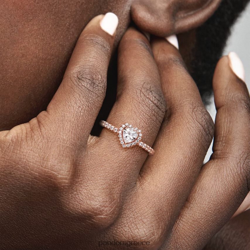 ροζ επιχρυσωμένο αξεσουάρ Pandora αστραφτερό υπερυψωμένο δαχτυλίδι καρδιάς 4JZJZH488