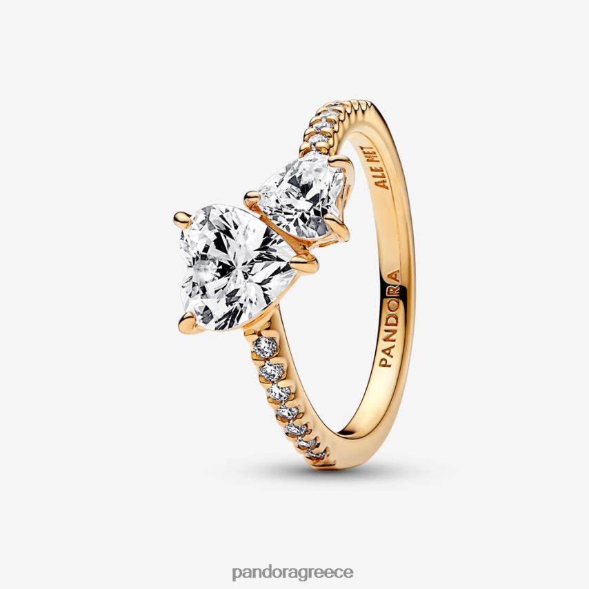 επίχρυσο αξεσουάρ Pandora Αφρώδης δαχτυλίδι διπλής καρδιάς 4JZJZH512
