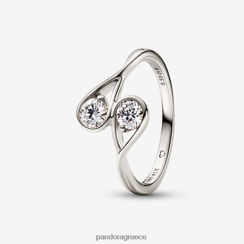 λευκός χρυσός αξεσουάρ Pandora brilliance διπλό εργαστηριακό δαχτυλίδι διαμάντι 0,50 ct tw 4JZJZH543