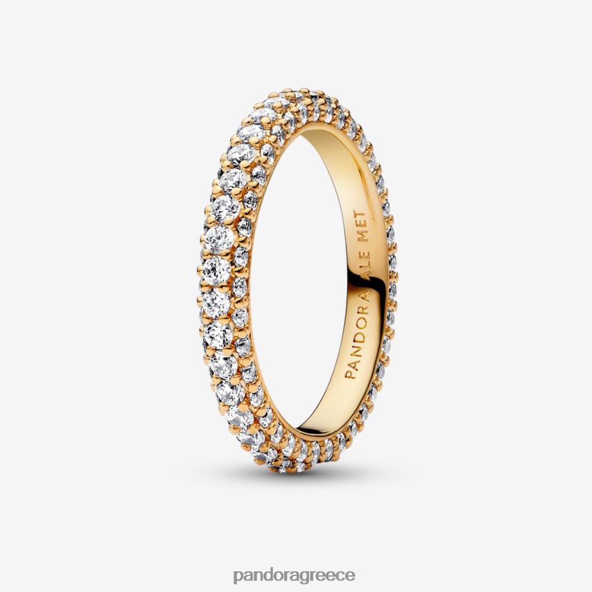 επίχρυσο αξεσουάρ Pandora διαχρονικό πλακοστρωμένο δαχτυλίδι μονής σειράς 4JZJZH654