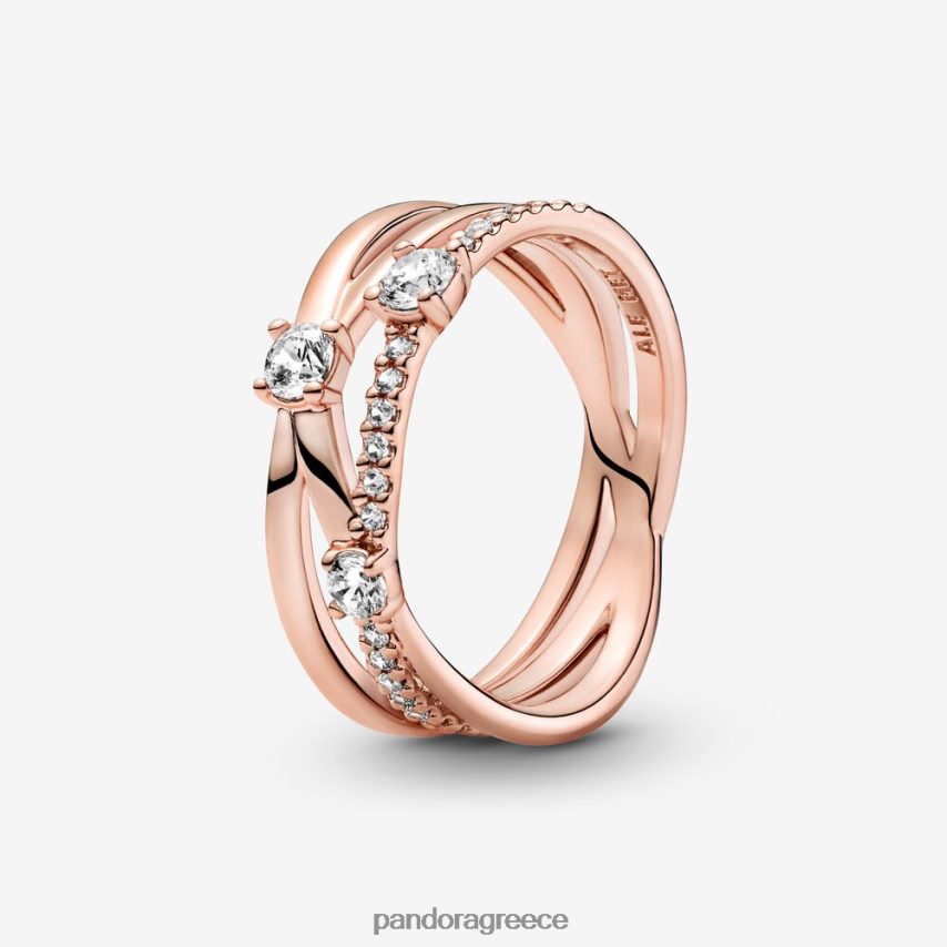 ροζ επιχρυσωμένο αξεσουάρ Pandora αστραφτερό τριπλό δαχτυλίδι 4JZJZH662