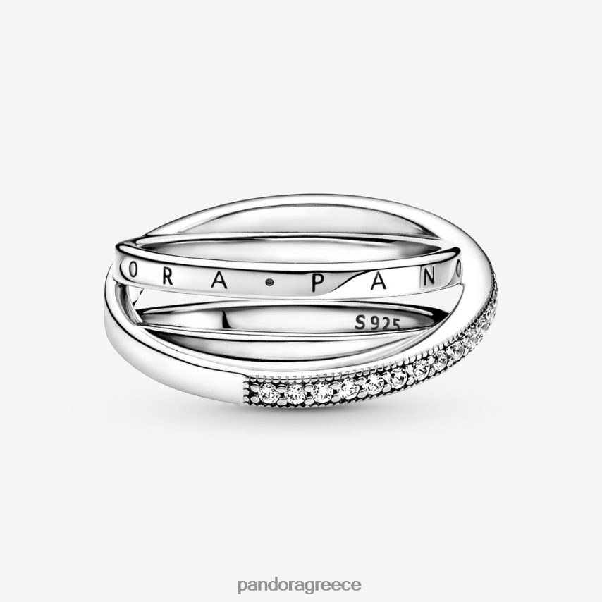 ασήμι στερλίνα αξεσουάρ Pandora crossover pave τριπλό δαχτυλίδι 4JZJZH622