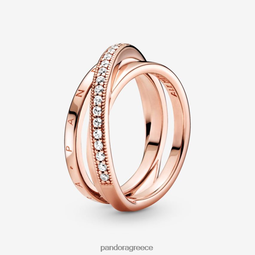 ροζ επιχρυσωμένο αξεσουάρ Pandora crossover pave τριπλό δαχτυλίδι 4JZJZH623