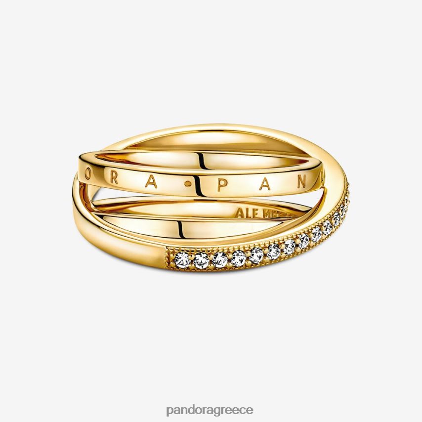 επίχρυσο αξεσουάρ Pandora crossover pave τριπλό δαχτυλίδι 4JZJZH624