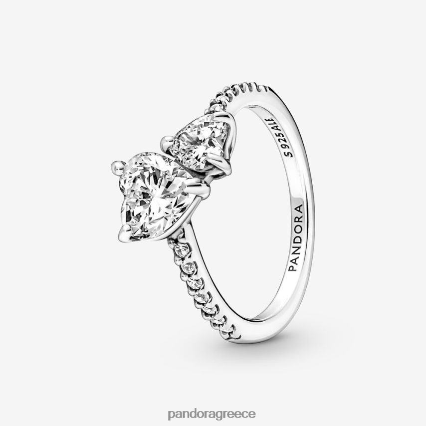 ασήμι στερλίνα αξεσουάρ Pandora Αφρώδης δαχτυλίδι διπλής καρδιάς 4JZJZH511