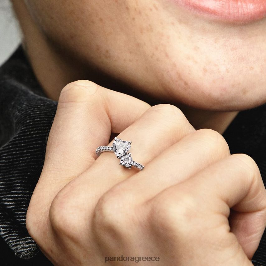 ασήμι στερλίνα αξεσουάρ Pandora Αφρώδης δαχτυλίδι διπλής καρδιάς 4JZJZH511