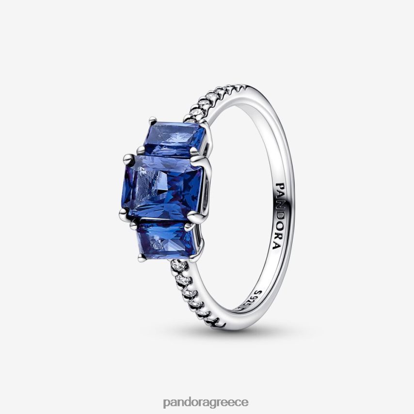 ασημί/μπλε αξεσουάρ Pandora ορθογώνιο τρίπετρο αφρώδη δαχτυλίδι 4JZJZH547