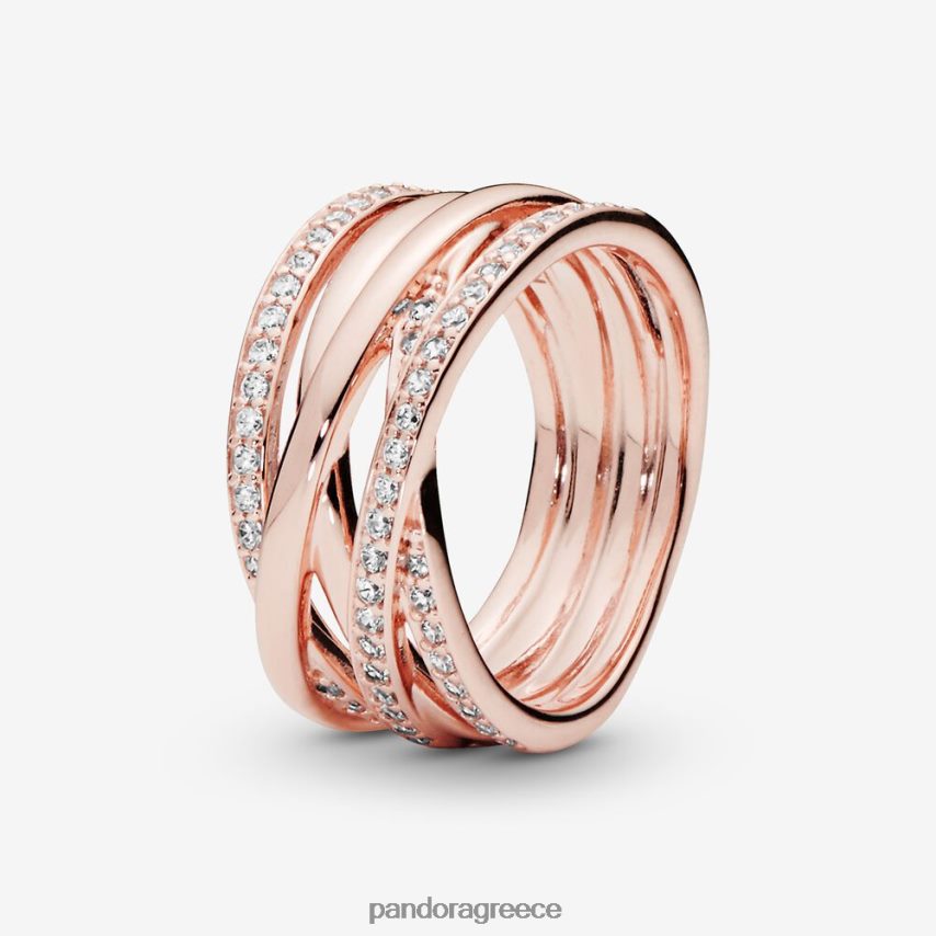 ροζ επιχρυσωμένο αξεσουάρ Pandora αστραφτερές & γυαλισμένες γραμμές δακτυλίου 4JZJZH649