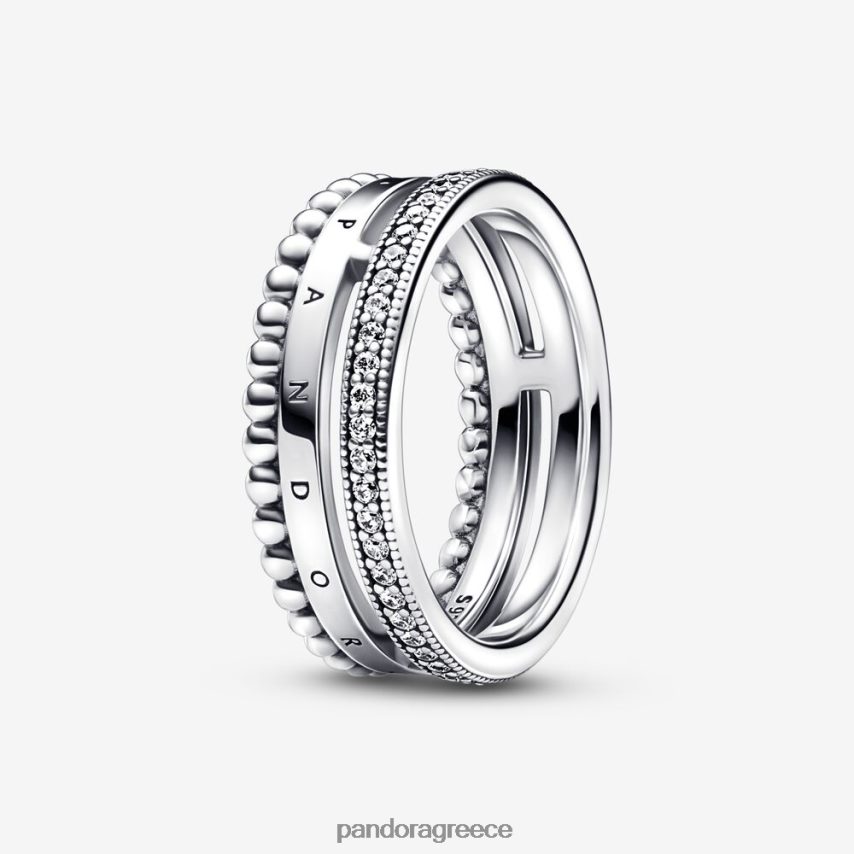 ασήμι στερλίνα αξεσουάρ Pandora Δαχτυλίδι με λογότυπο με υπογραφή και χάντρες 4JZJZH657