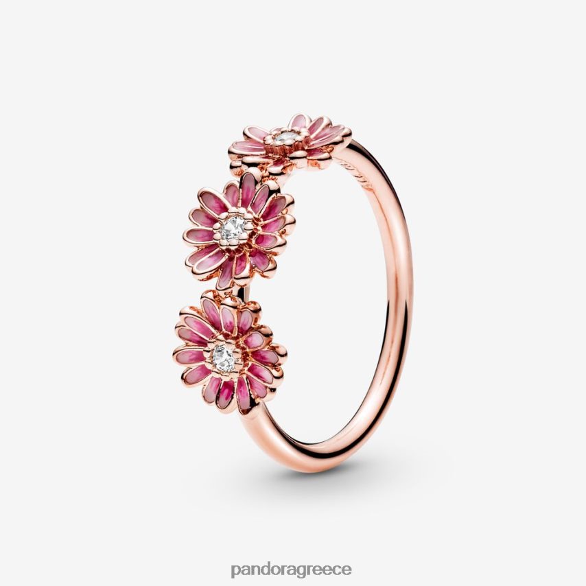ροζ επιχρυσωμένο αξεσουάρ Pandora ροζ λουλούδι μαργαρίτα δαχτυλίδι τρίο 4JZJZH678