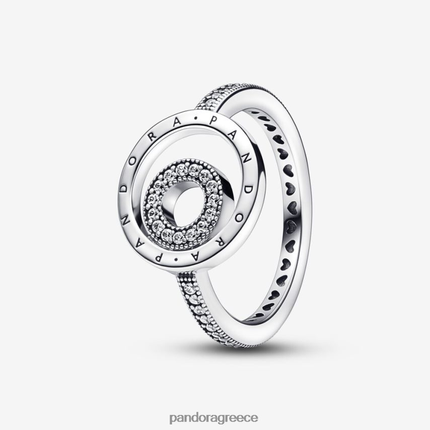 ασήμι στερλίνα αξεσουάρ Pandora υπογραφή λογότυπο κύκλοι στρώσει δαχτυλίδι 4JZJZH687
