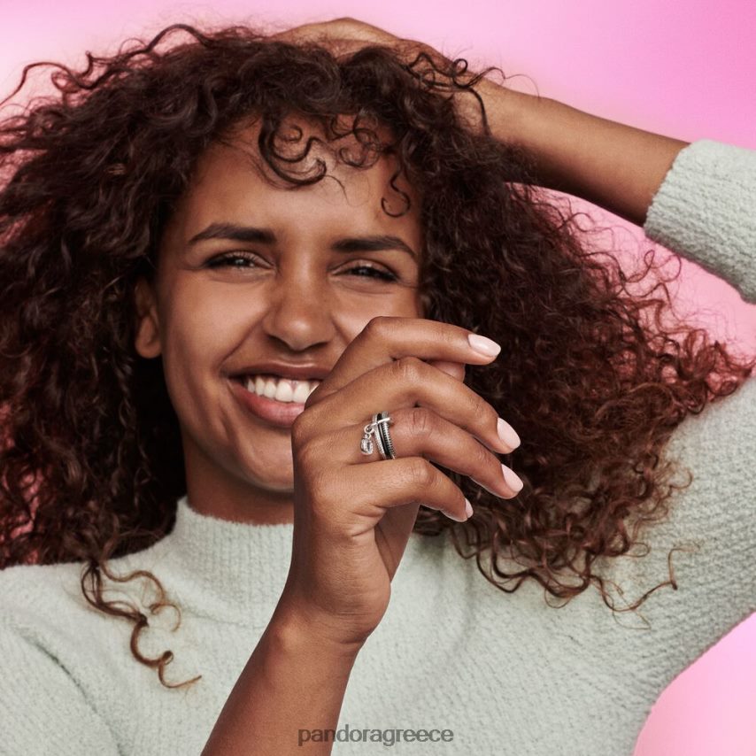 ροζ επιχρυσωμένο/μαύρο αξεσουάρ Pandora δαχτυλίδι από σμάλτο 4JZJZH619