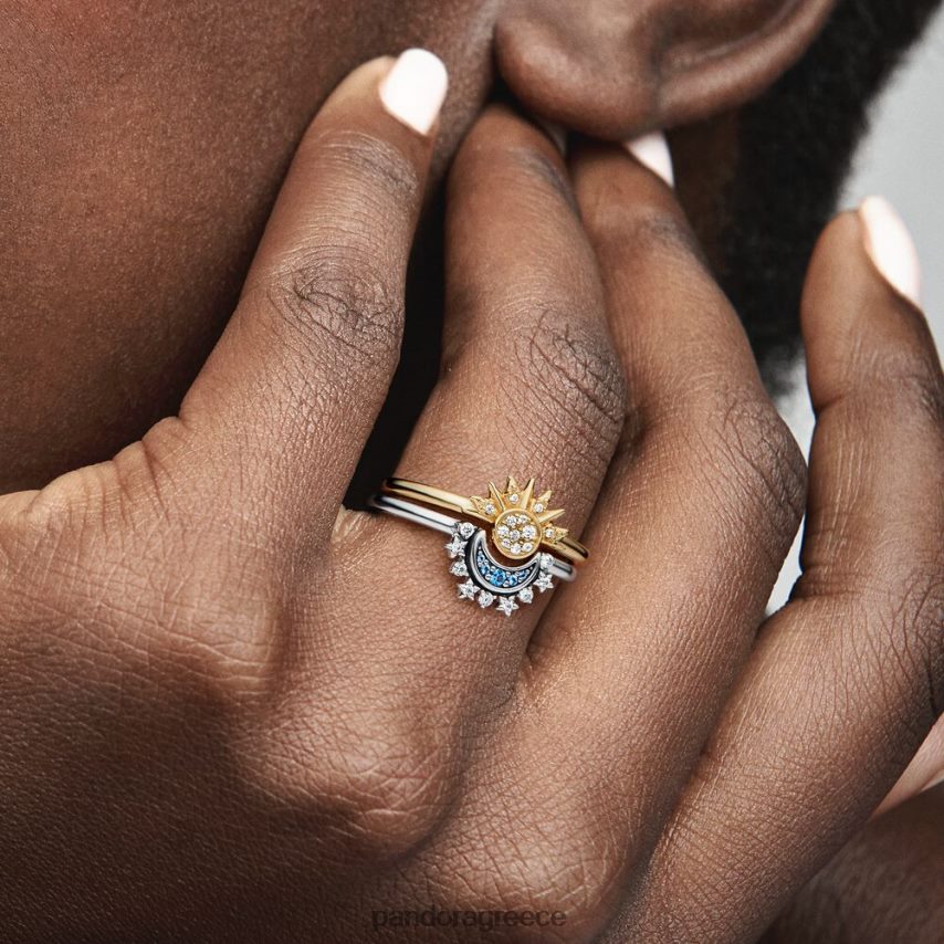 ασημί/μπλε αξεσουάρ Pandora ουράνιο δαχτυλίδι λαμπερό φεγγάρι 4JZJZH640