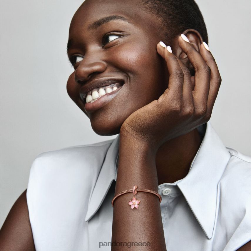 ροζ επιχρυσωμένο αξεσουάρ Pandora γούρι κουνιέται από άνθη κερασιάς 4JZJZH120