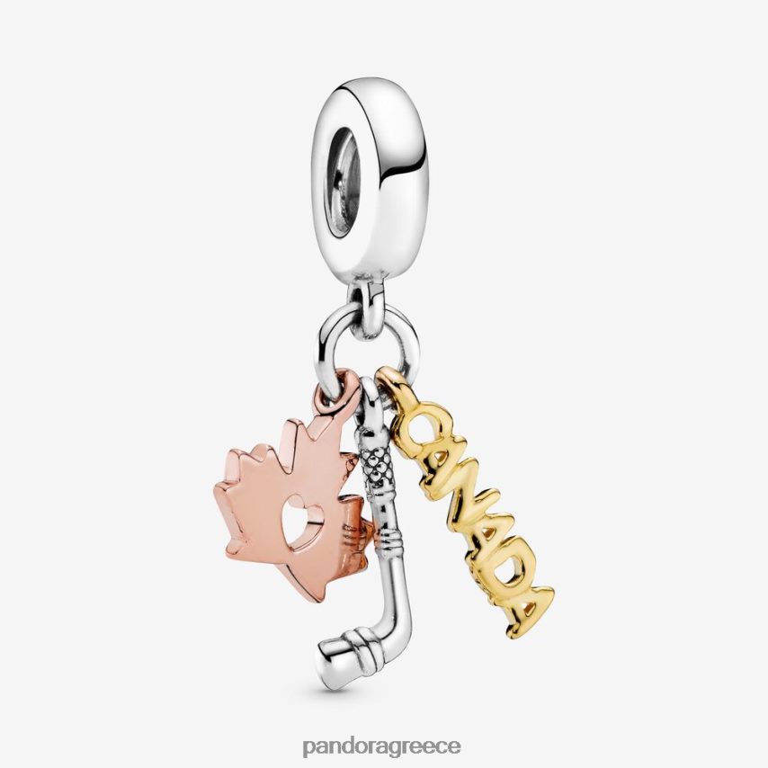 τριτονικό αξεσουάρ Pandora Καναδάς, φύλλα σφενδάμου & ραβδί χόκεϊ κρέμονται γούρι 4JZJZH148