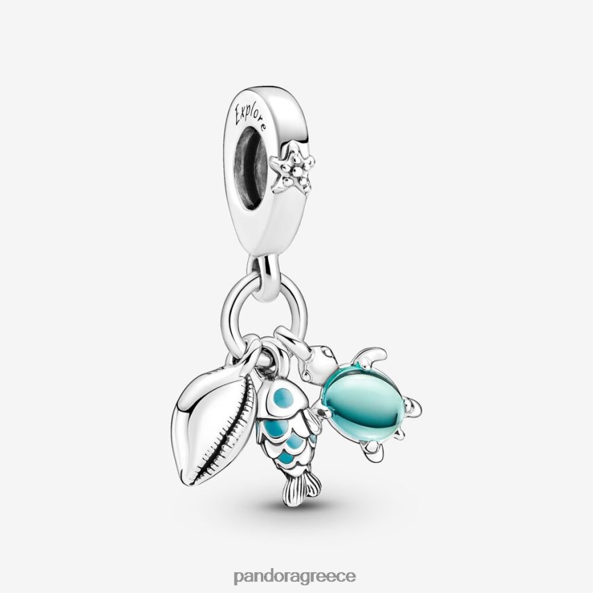 ασήμι στερλίνα αξεσουάρ Pandora ψάρι, θαλάσσια χελώνα & βούκινο τριπλό γούρι 4JZJZH157