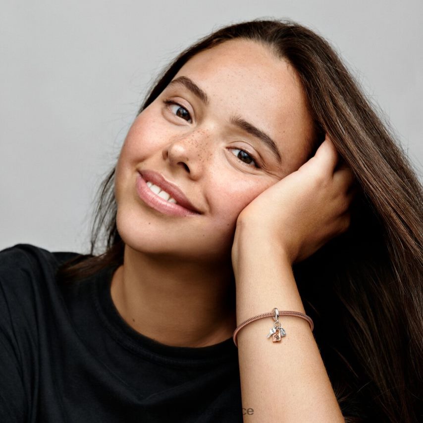 διχρωμία αξεσουάρ Pandora κλειδί, λουκέτο & γούρι τριπλό κρέμεται καρδιά 4JZJZH182