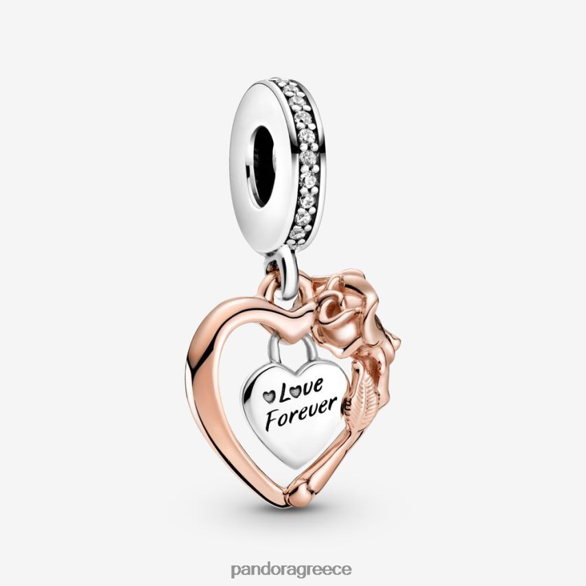 διχρωμία αξεσουάρ Pandora γούρι καρδιάς και τριαντάφυλλου 4JZJZH215