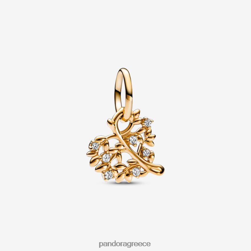 χρυσός αξεσουάρ Pandora Γοητεία με λαμπερή καρδιά και οικογενειακό δέντρο 4JZJZH257