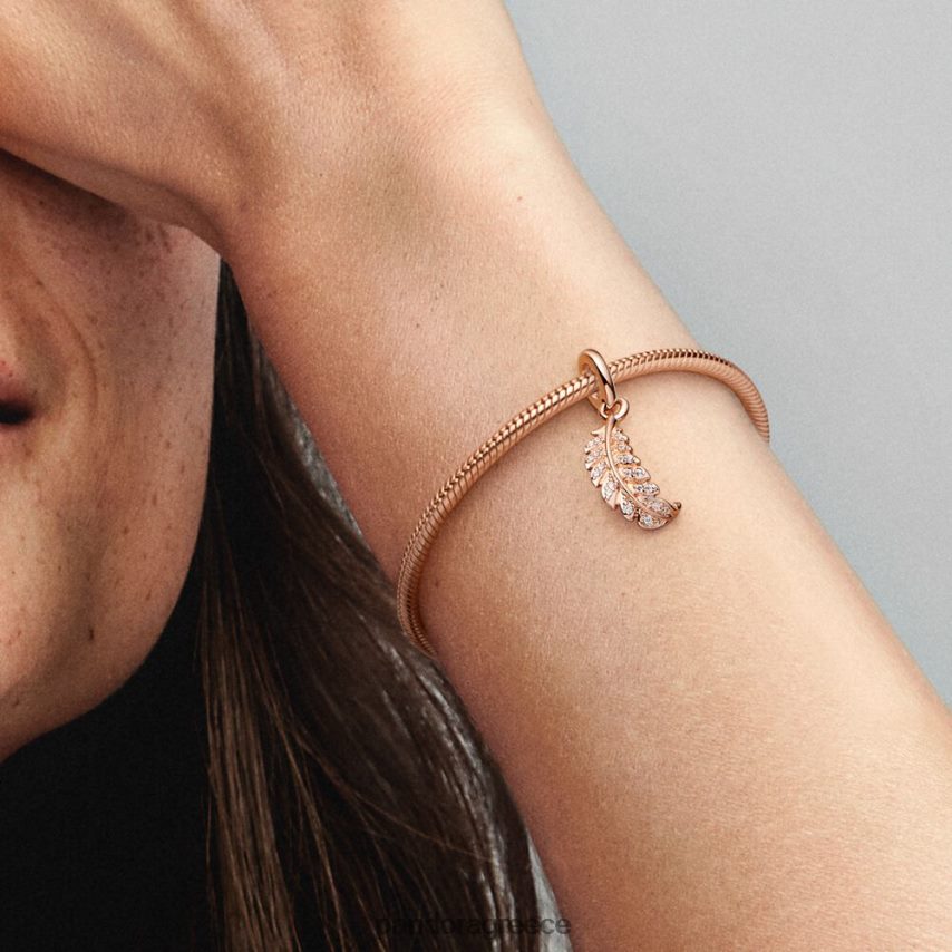 ροζ επιχρυσωμένο αξεσουάρ Pandora αιωρούμενο γούρι καμπυλωτό φτερό 4JZJZH282