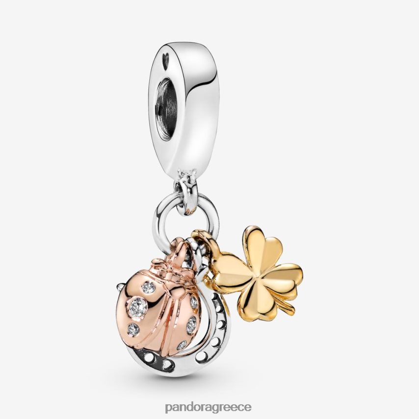 τριτονικό αξεσουάρ Pandora γούρι με πέταλο, τριφύλλι και πασχαλίτσα 4JZJZH283