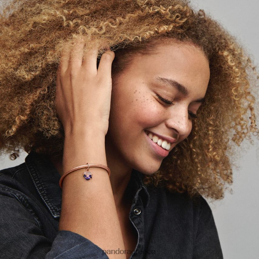 ροζ επιχρυσωμένο αξεσουάρ Pandora βαθύ μωβ πανσές λουλούδι κρέμονται γούρι 4JZJZH300