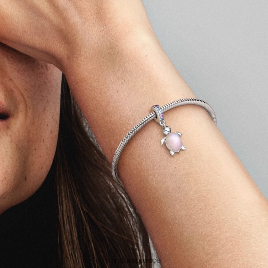 ασήμι στερλίνα αξεσουάρ Pandora γυαλί μουράνο ροζ γούρι θαλάσσιας χελώνας 4JZJZH79