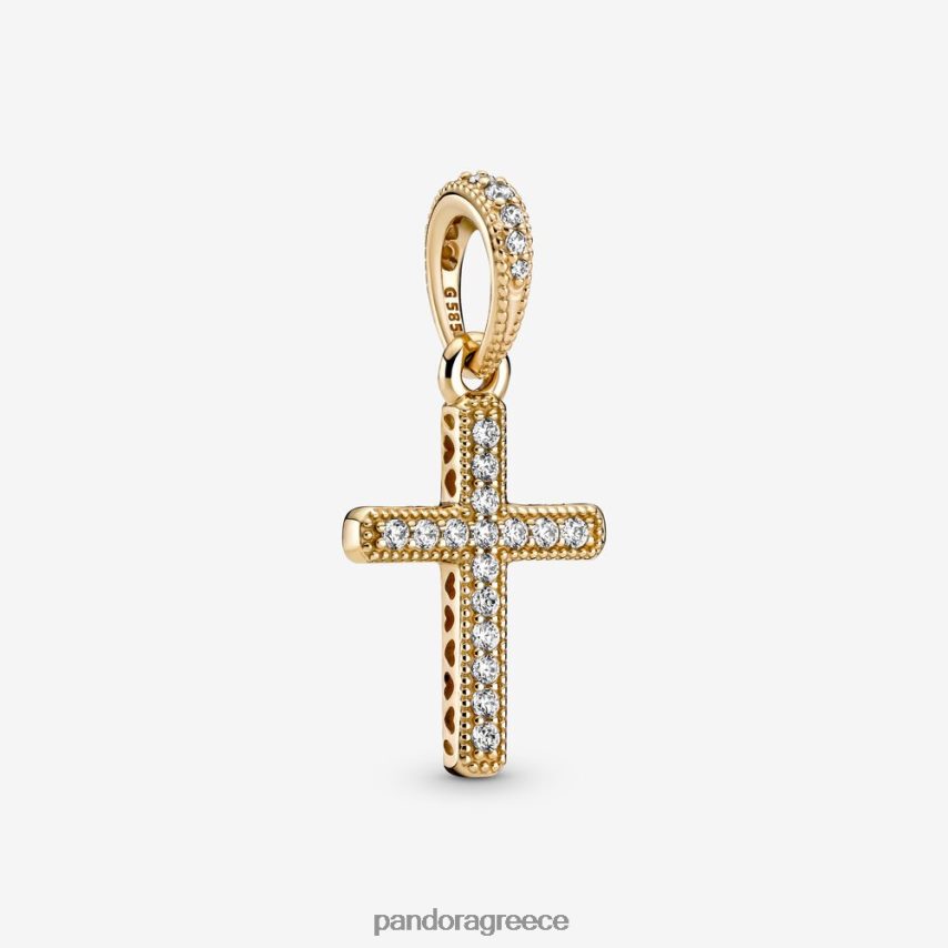 χρυσός αξεσουάρ Pandora αστραφτερό κρεμαστό σταυρό 4JZJZH811