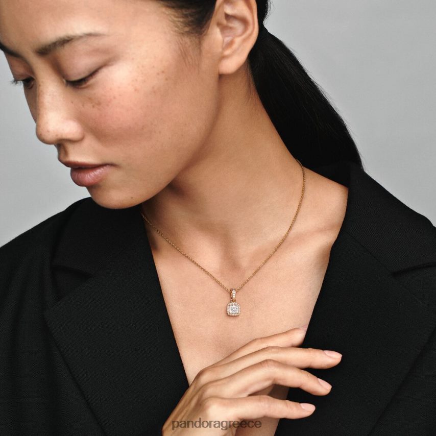 χρυσός αξεσουάρ Pandora τετράγωνο μενταγιόν φωτοστέφανο με λάμψη 4JZJZH814