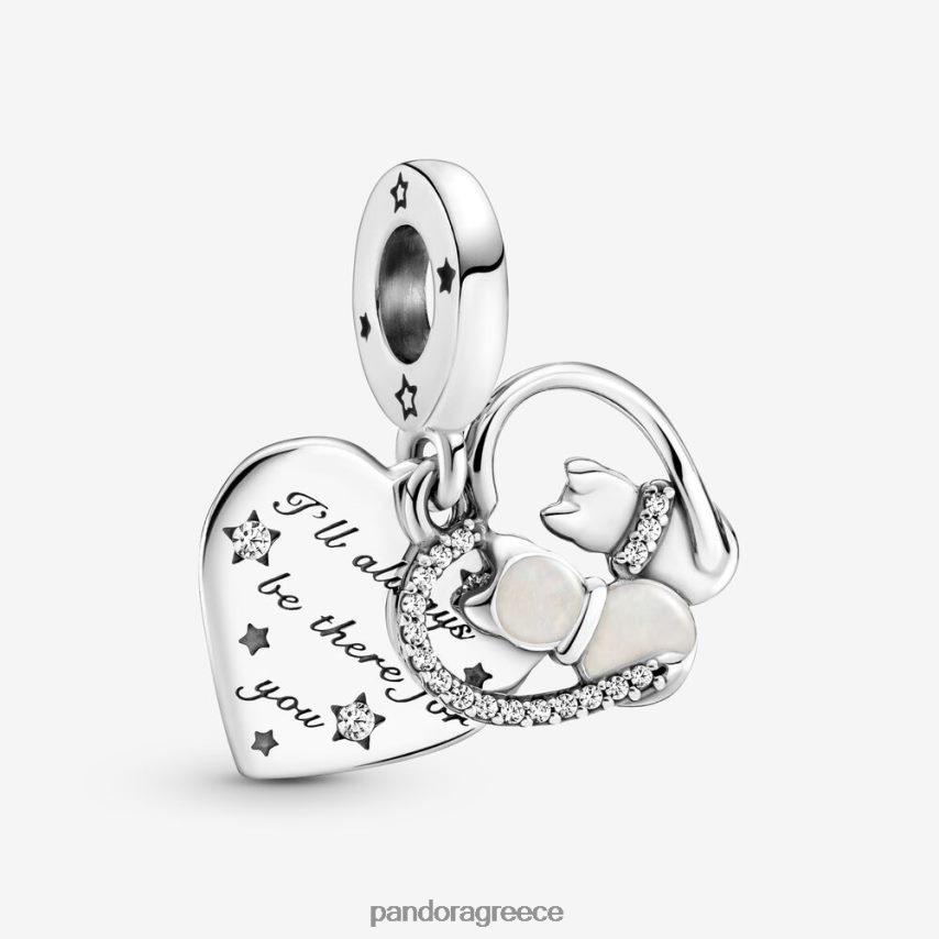 ασήμι στερλίνα αξεσουάρ Pandora γάτες και καρδιές κρέμονται γοητεία 4JZJZH91