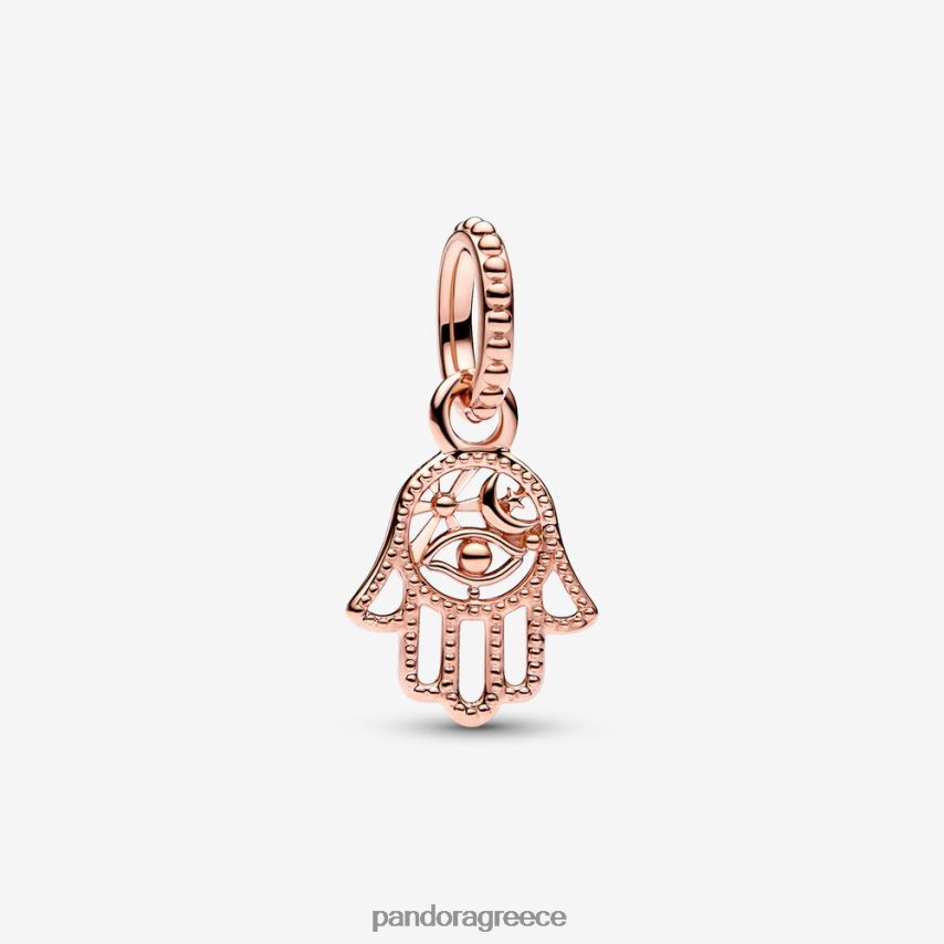 ροζ επιχρυσωμένο αξεσουάρ Pandora προστατευτικό γούρι κουνιέμαι χεριών hamsa 4JZJZH46