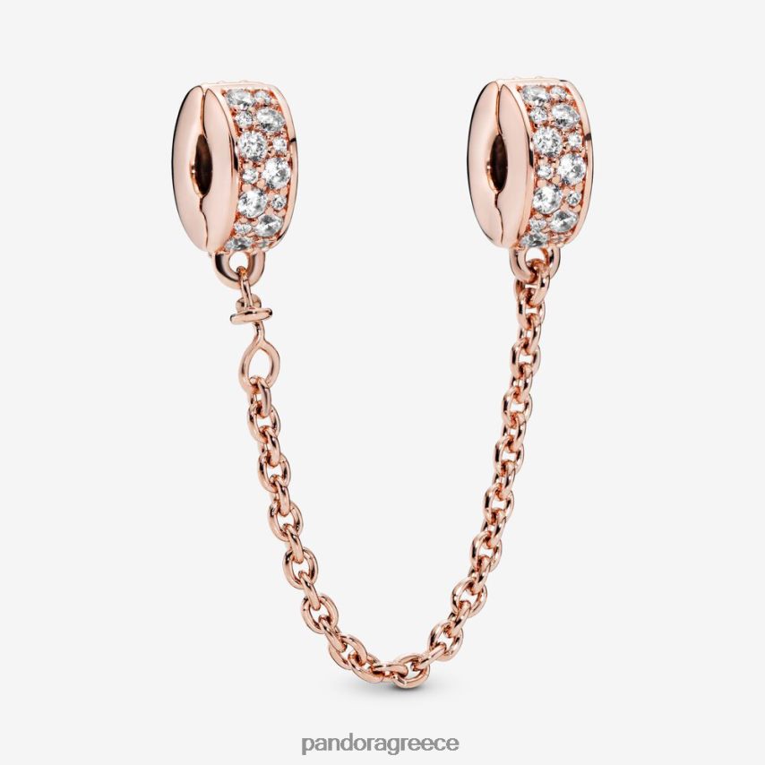 ροζ επιχρυσωμένο αξεσουάρ Pandora γούρι κλιπ αλυσίδας ασφαλείας διαφανούς πλακόστρωτου 4JZJZH331