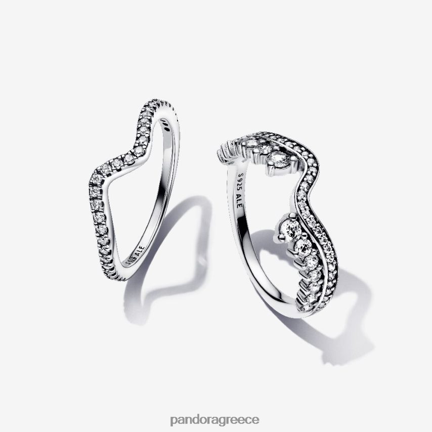 τυπικό χρώμα αξεσουάρ Pandora Σετ δαχτυλίδι με αστραφτερό ασύμμετρο κύμα 4JZJZH607