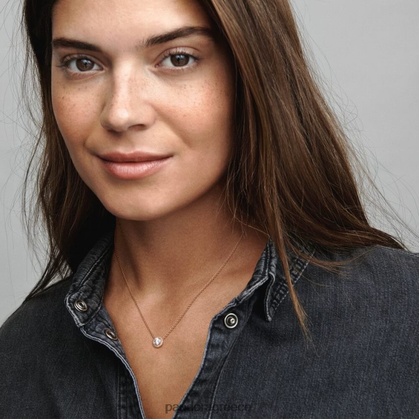 ροζ επιχρυσωμένο αξεσουάρ Pandora στρογγυλό λαμπερό κολιέ φωτοστέφανο 4JZJZH706