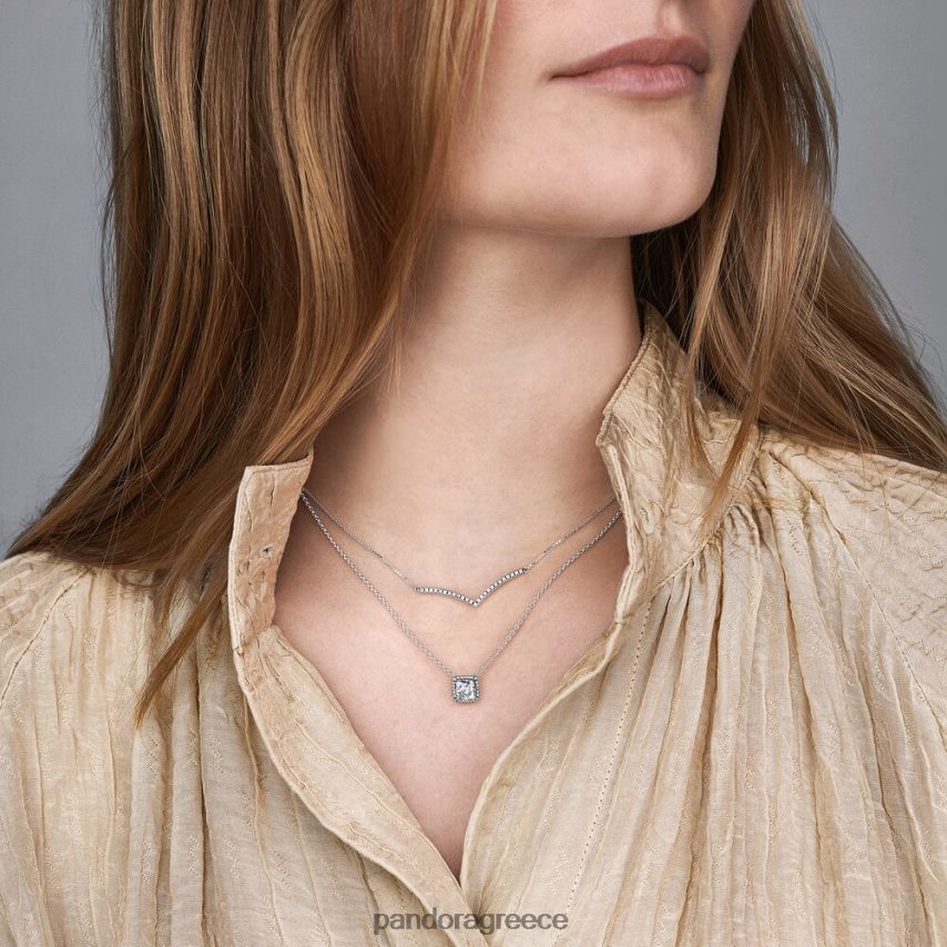 ασήμι στερλίνα αξεσουάρ Pandora τετράγωνο λαμπερό κολιέ φωτοστέφανο 4JZJZH715