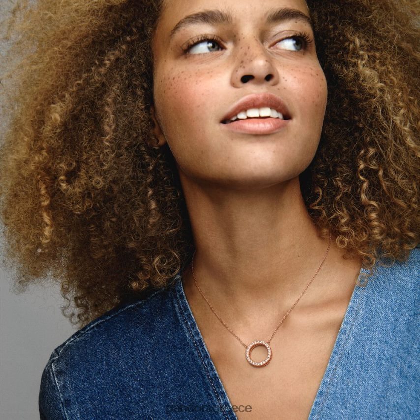 ροζ επιχρυσωμένο αξεσουάρ Pandora κύκλος κολιέ με λάμψη 4JZJZH742