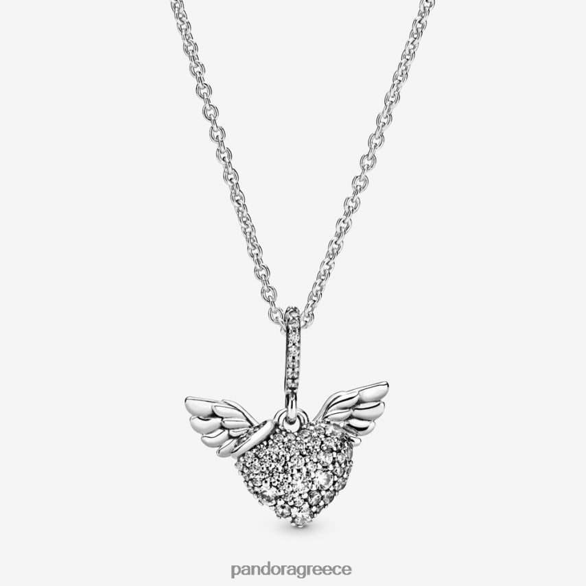 ασήμι στερλίνα αξεσουάρ Pandora κολιέ καρδιά πλακόστρωτο και φτερά αγγέλου 4JZJZH782