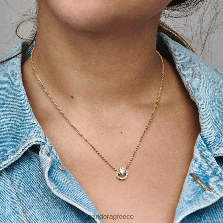 επίχρυσο αξεσουάρ Pandora αστραφτερό στρογγυλό κολιέ κολιέ κρεμαστό φωτοστέφανο 4JZJZH792