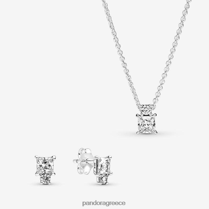 τυπικό χρώμα αξεσουάρ Pandora Σετ λαμπερό στρογγυλό & τετράγωνο κολιέ και σκουλαρίκι 4JZJZH768