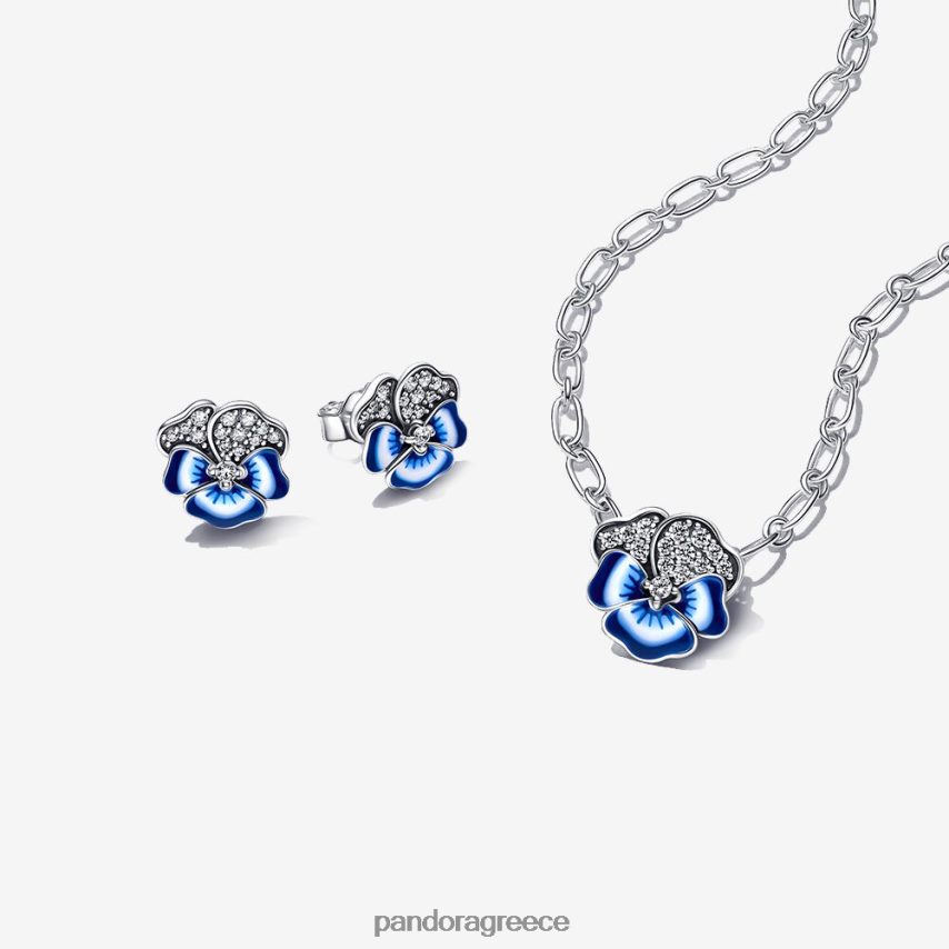 τυπικό χρώμα/μπλε αξεσουάρ Pandora Σετ κολιέ πανσές & ​​σκουλαρίκια με καρφιά 4JZJZH770