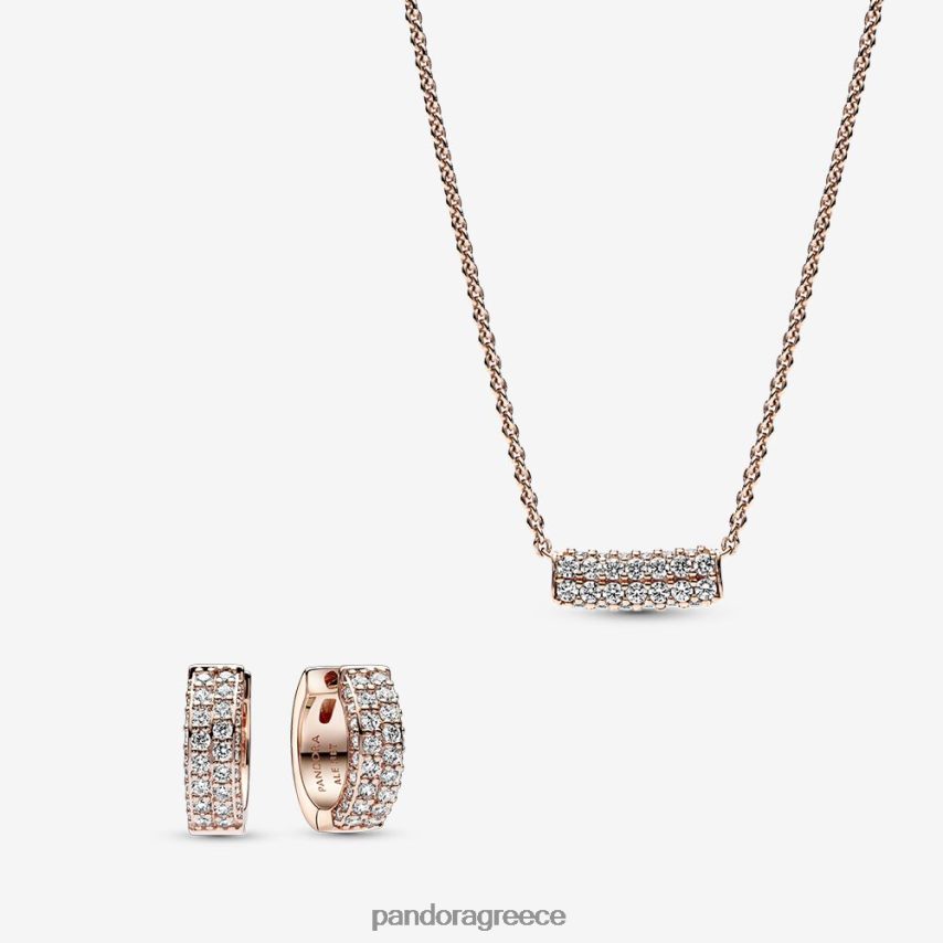 τυπικό χρώμα αξεσουάρ Pandora Σετ κολιέ και σκουλαρίκι διπλής σειράς τριαντάφυλλο πλακόστρωτο 4JZJZH771