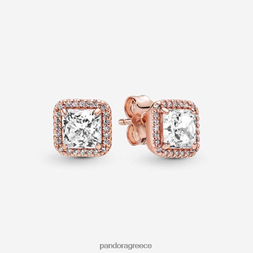 ροζ επιχρυσωμένο αξεσουάρ Pandora τετράγωνα σκουλαρίκια με λάμψη φωτοστέφανου 4JZJZH874