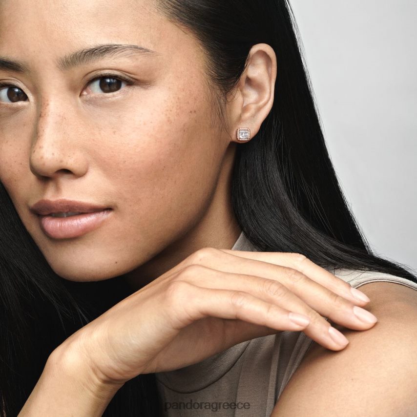 ροζ επιχρυσωμένο αξεσουάρ Pandora τετράγωνα σκουλαρίκια με λάμψη φωτοστέφανου 4JZJZH874