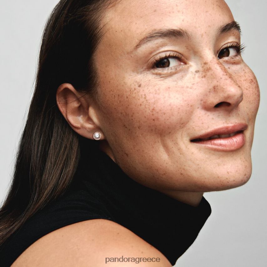 ροζ επιχρυσωμένο αξεσουάρ Pandora στρογγυλά σκουλαρίκια με λάμψη φωτοστέφανου 4JZJZH879