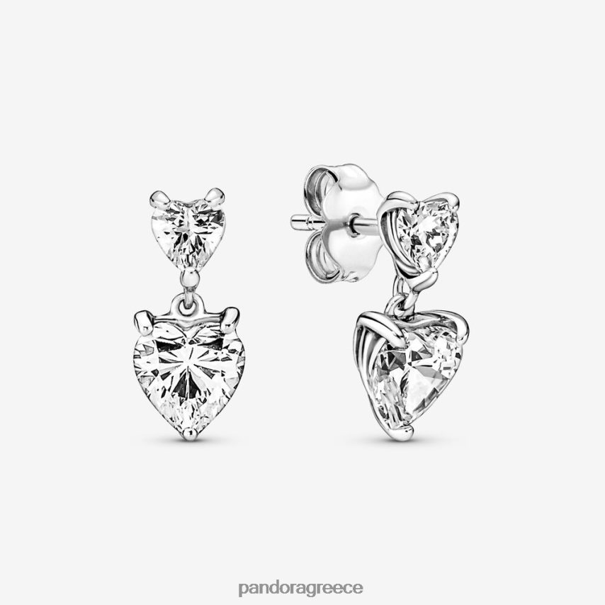 ασήμι στερλίνα αξεσουάρ Pandora διπλή καρδιά αστραφτερά καρφωτά σκουλαρίκια 4JZJZH925