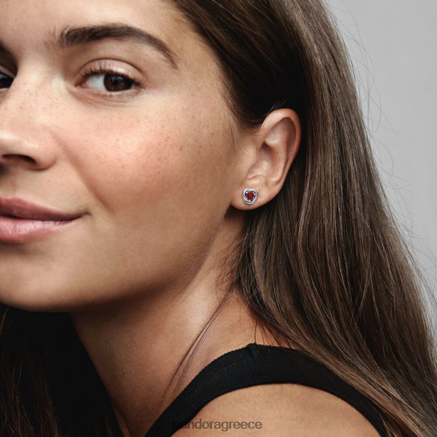 ασημί/κόκκινο αξεσουάρ Pandora july true eternity κύκλο καρφωτά σκουλαρίκια 4JZJZH896