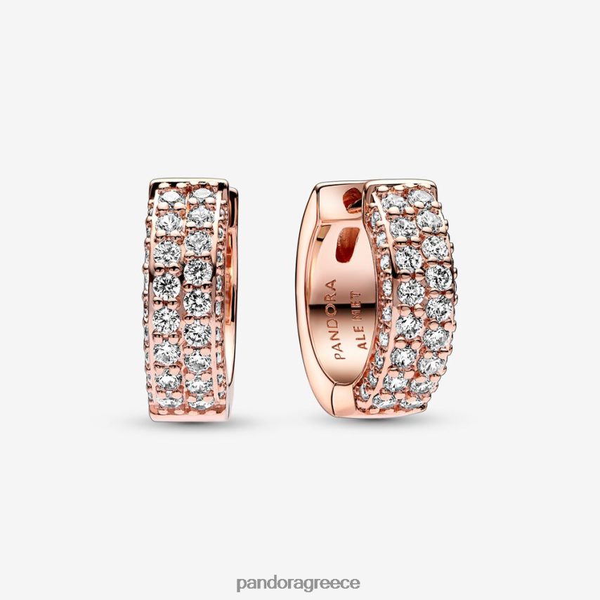 ροζ επιχρυσωμένο αξεσουάρ Pandora διαχρονικά πλακόστρωτα σκουλαρίκια κρίκοι διπλής σειράς 4JZJZH849