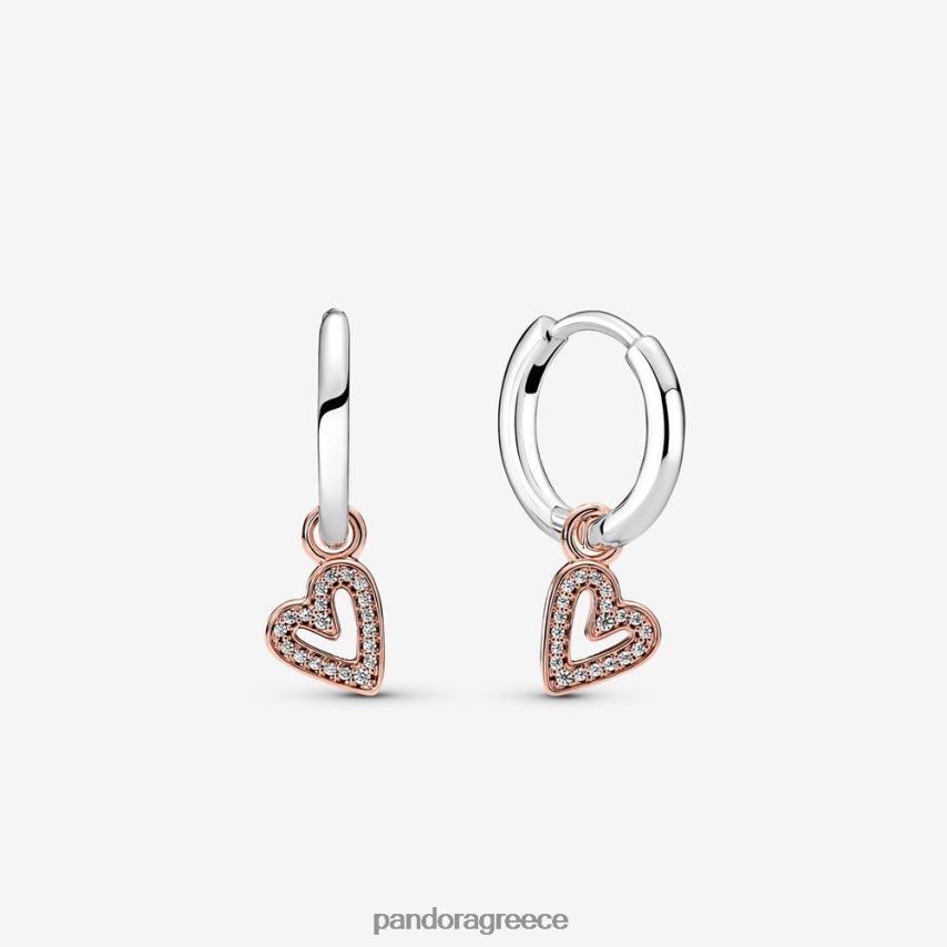 διχρωμία αξεσουάρ Pandora αστραφτερά ελεύθερα σκουλαρίκια κρίκοι καρδιά 4JZJZH857